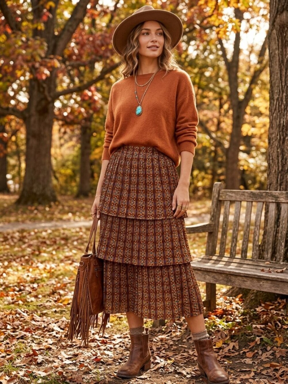 EUC Comme Toi Anthropologie Women's Large Pleated Layered Midi Skirt Brown